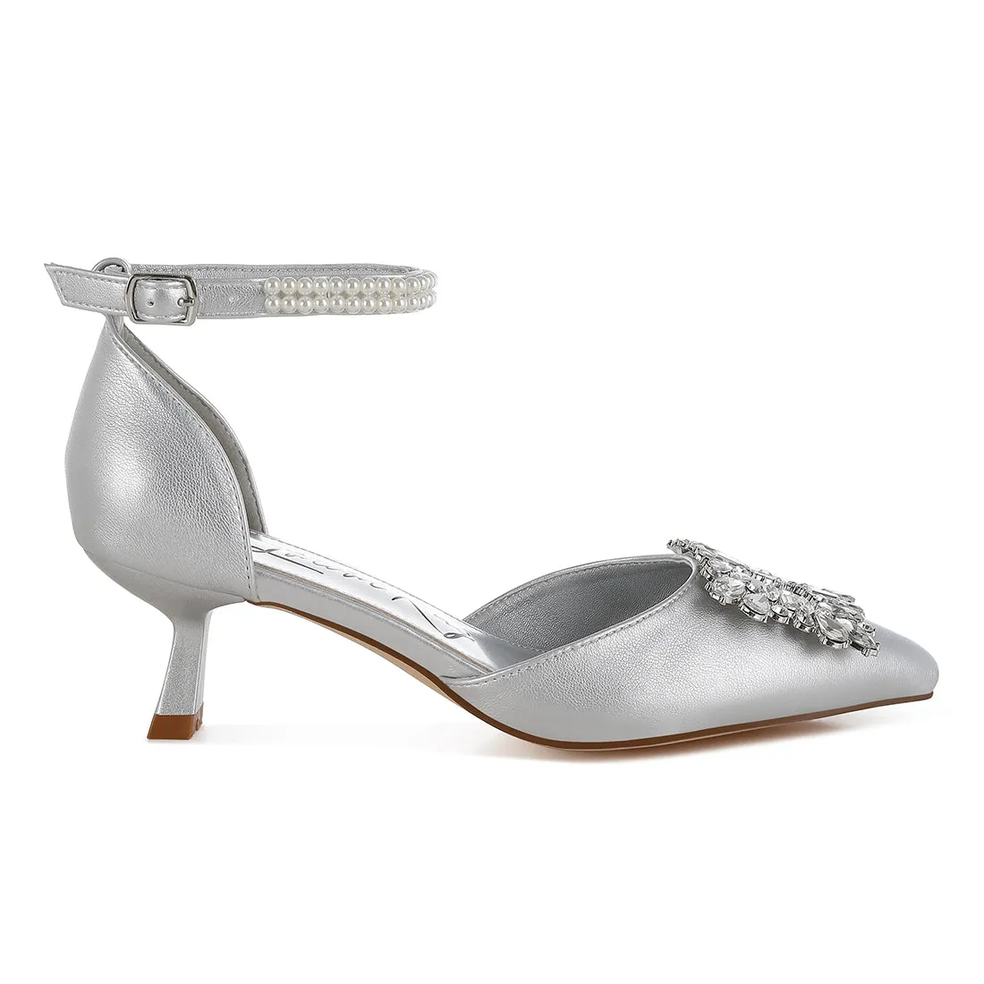 Diamante Brooch Kitten Heel Sandals