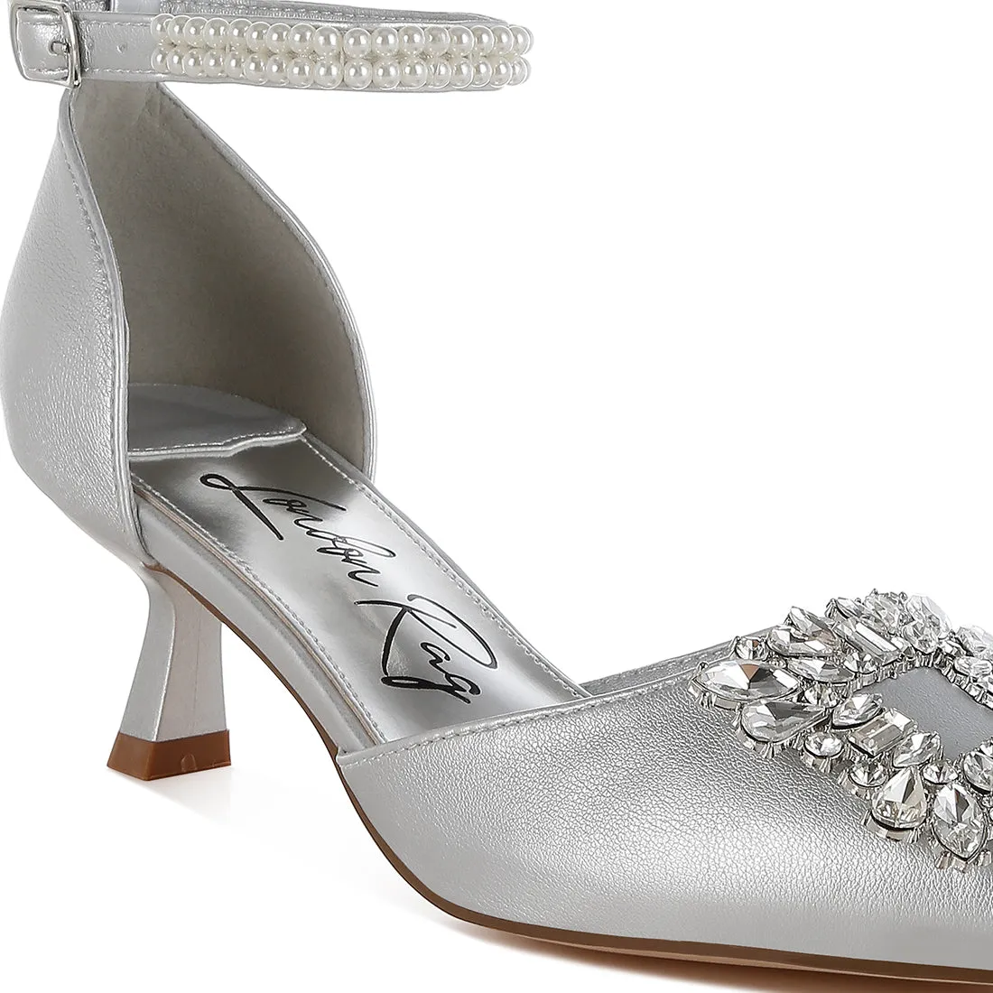 Diamante Brooch Kitten Heel Sandals