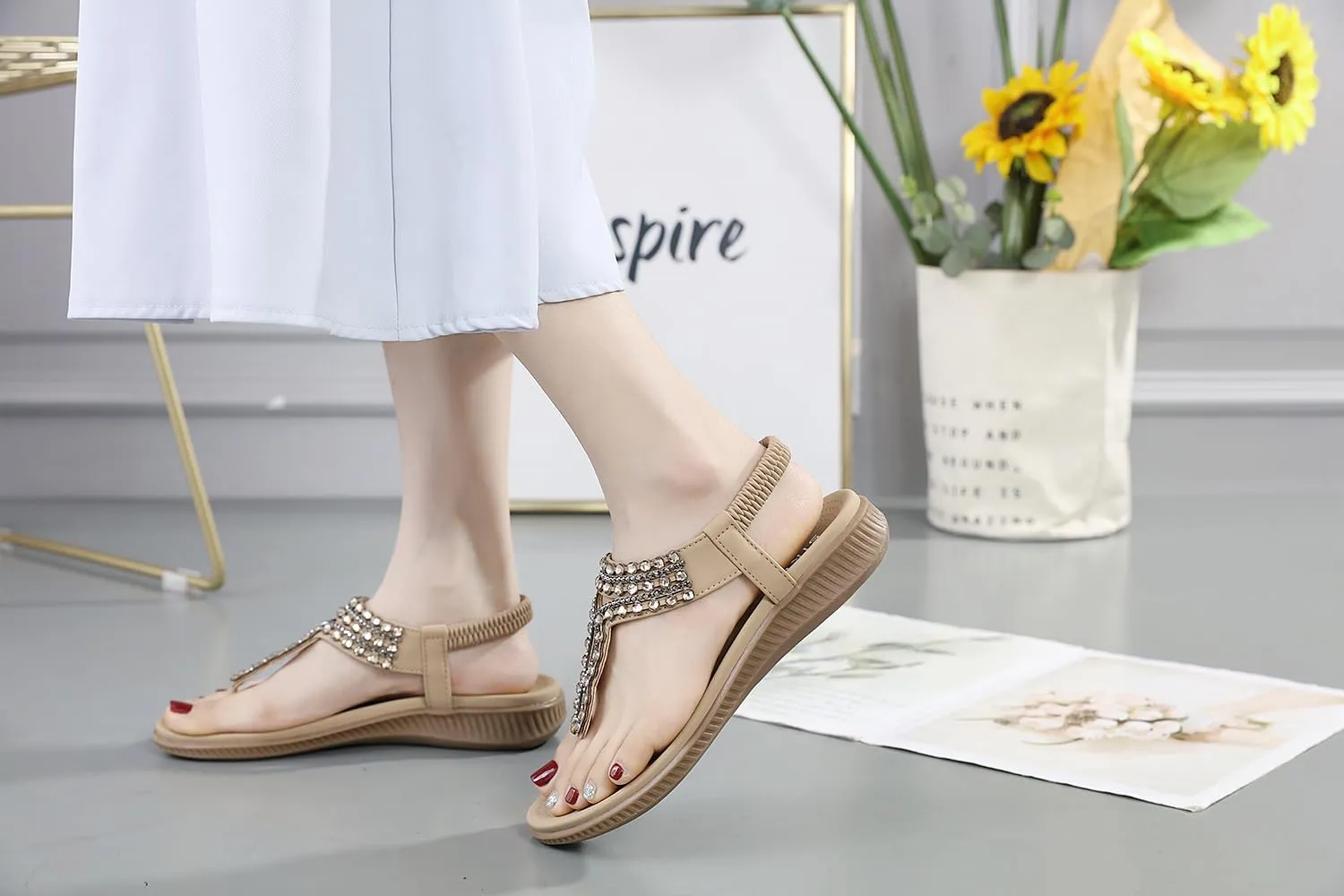 DKCHENH Comfort in Our Sandals Women Flat Shoes: Dressy Bohemian Flats, Shoes With Stylish Ankle Straps