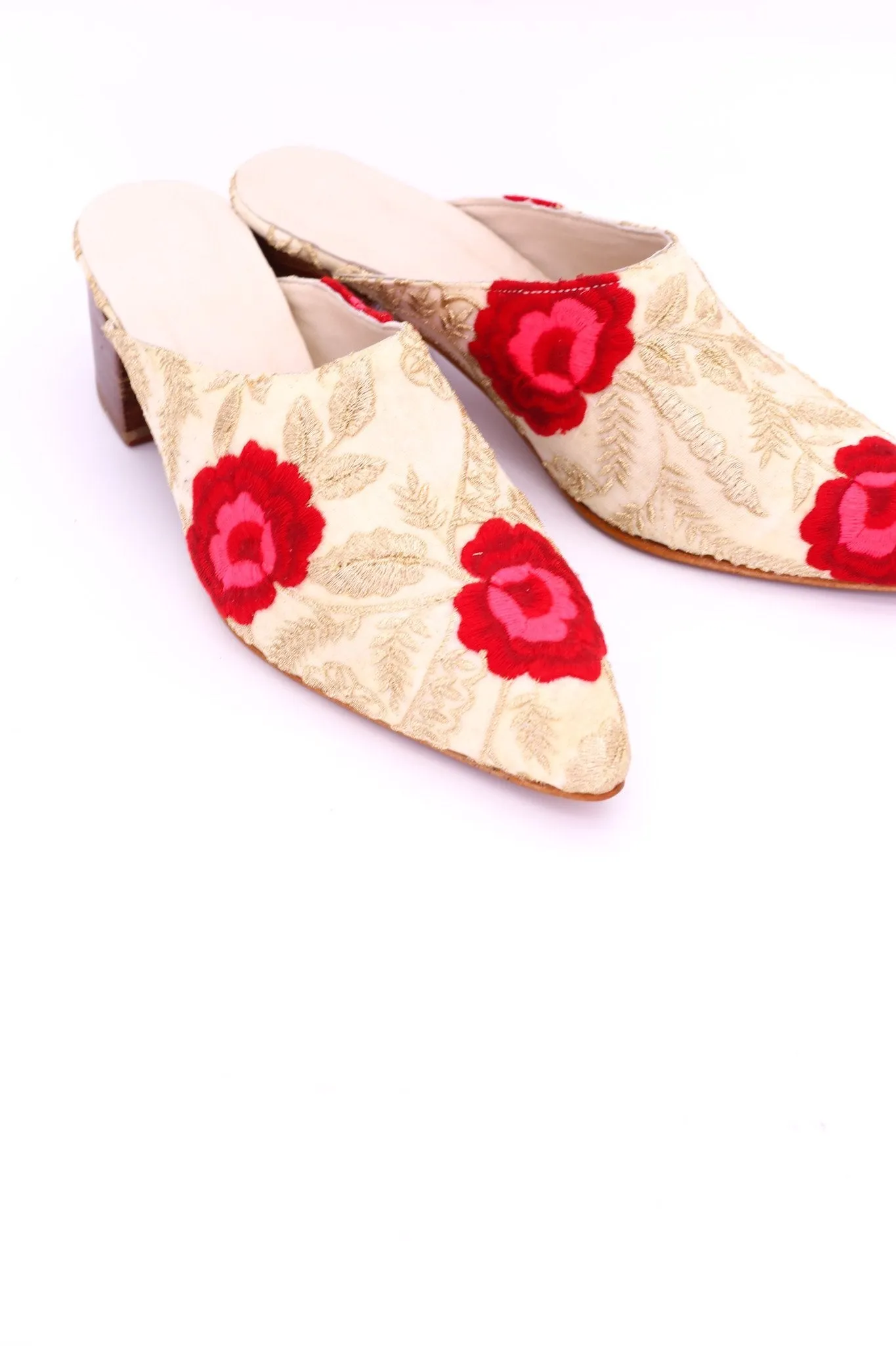 EMBROIDERED HEELED MULES ELLIE X ANTHROPOLOGIE