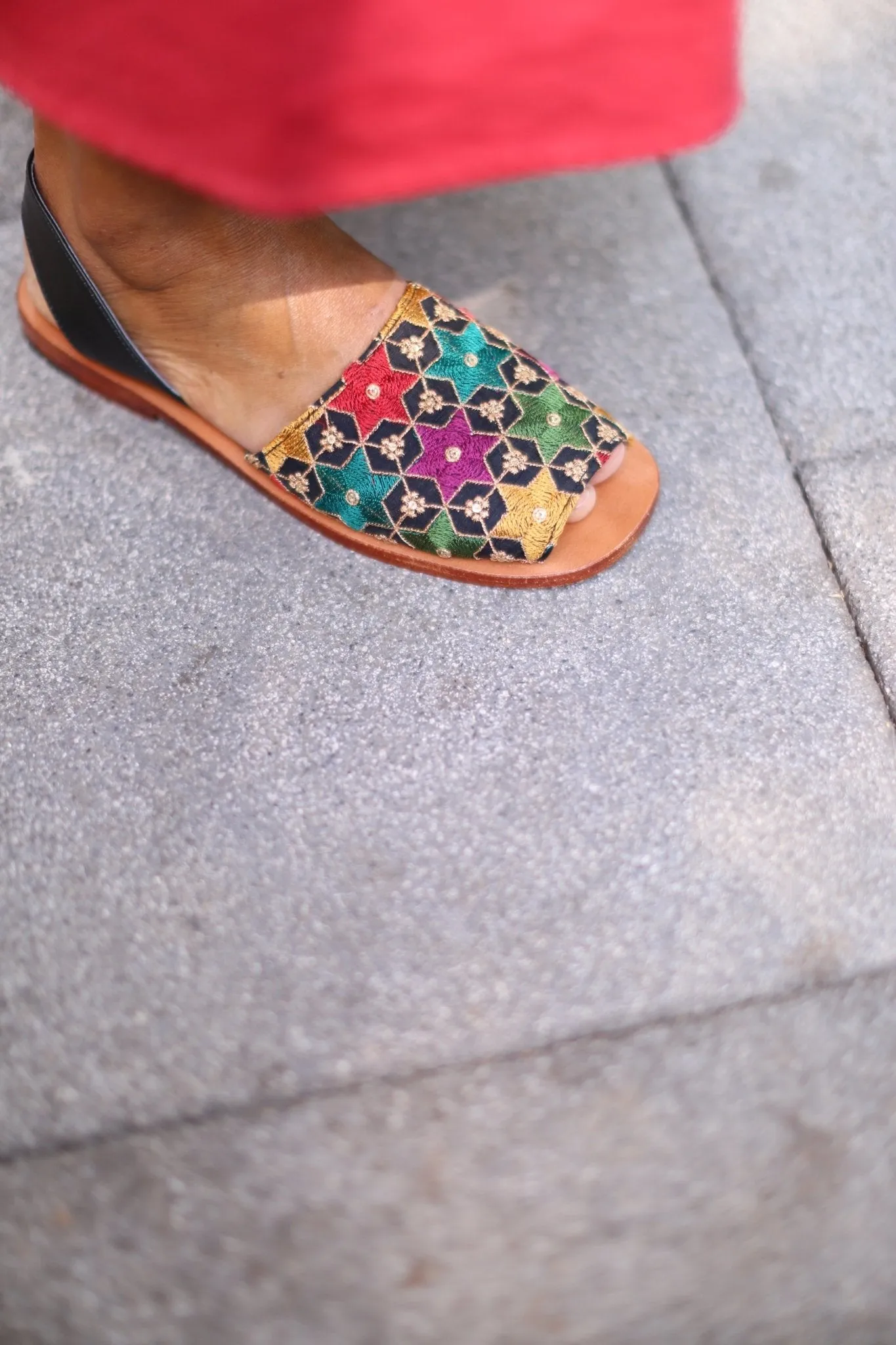 EMBROIDERED SEQUIN SILK SANDALS FRANCES