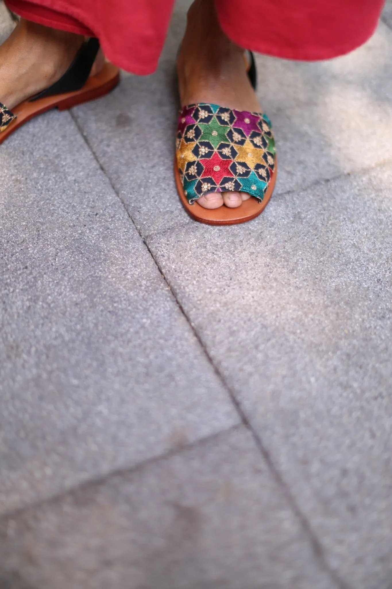 EMBROIDERED SEQUIN SILK SANDALS FRANCES