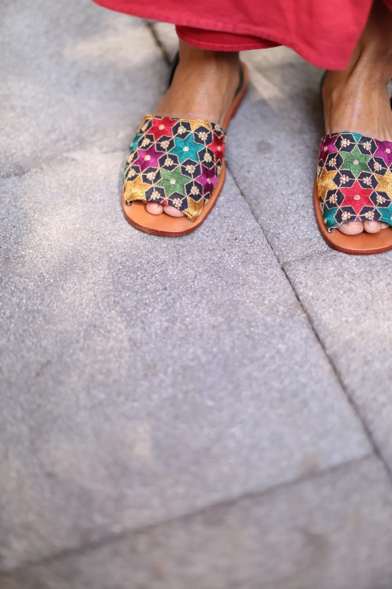 EMBROIDERED SEQUIN SILK SANDALS FRANCES