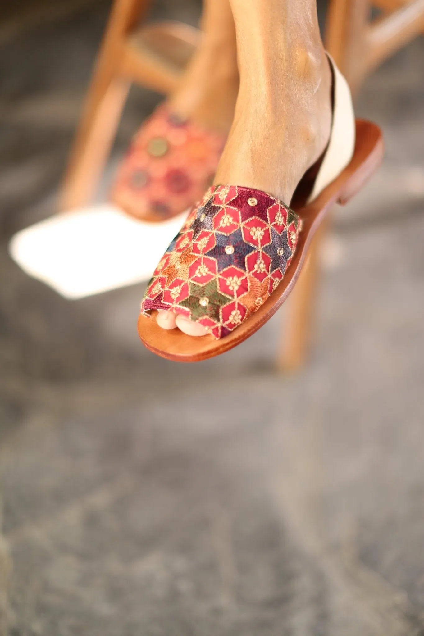 EMBROIDERED SEQUIN SILK SANDALS FRANCES