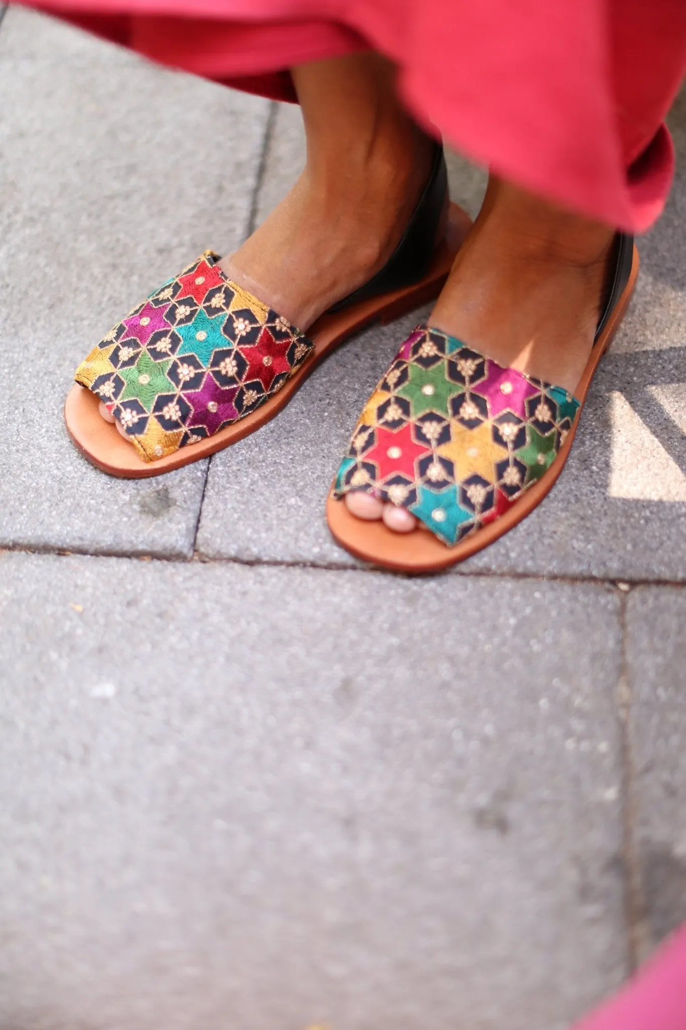 EMBROIDERED SEQUIN SILK SANDALS FRANCES