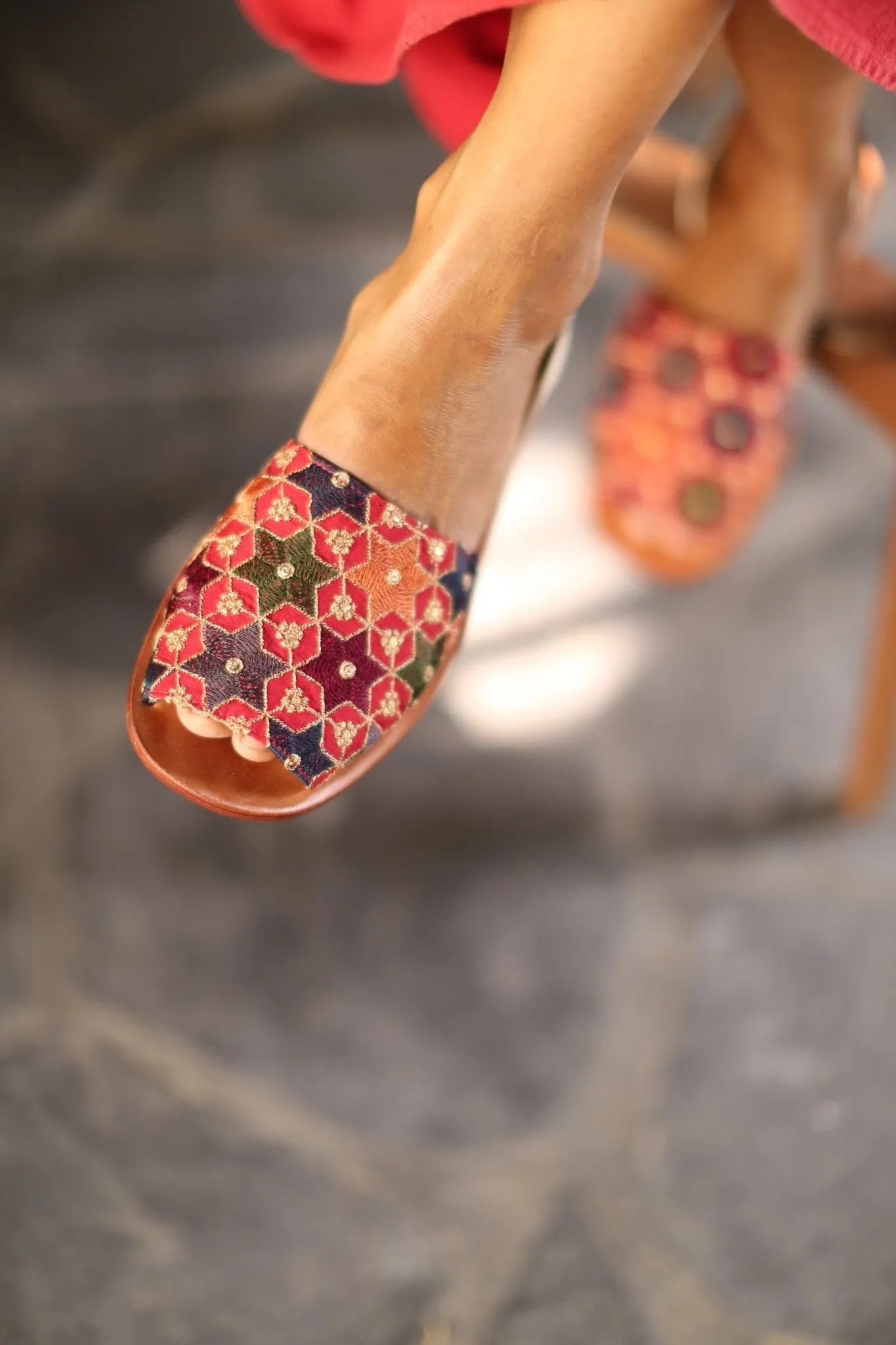 EMBROIDERED SEQUIN SILK SANDALS FRANCES