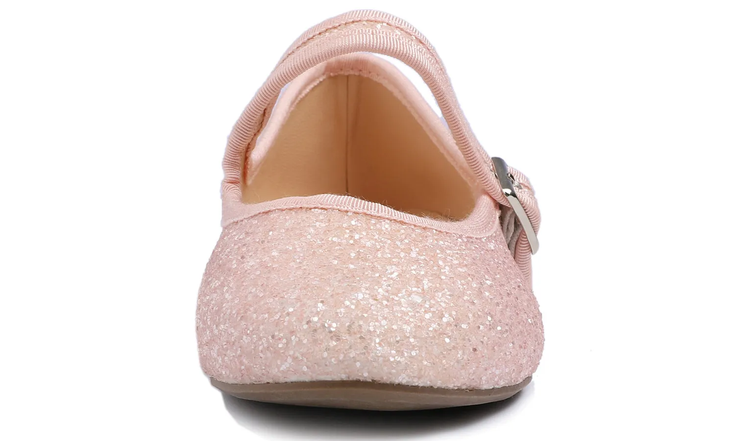 Feversole Women's Soft Cushion Extra Padded Comfort Round Toe Mary Jane Metal Buckle Fashion Ballet Flats Walking Shoes Pink Glitter