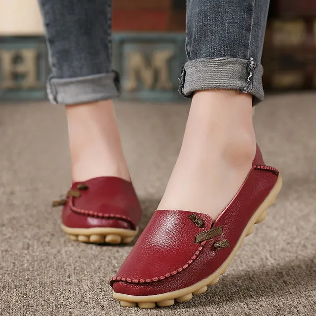Genuine Leather Women Shoes  Fashion Lace up Casual Flat Shoes Peas Non-Slip Outdoor Shoes Plus Size 34 -44