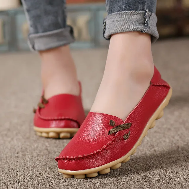 Genuine Leather Women Shoes  Fashion Lace up Casual Flat Shoes Peas Non-Slip Outdoor Shoes Plus Size 34 -44