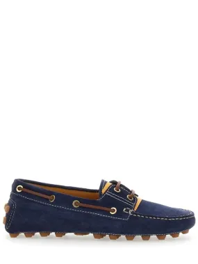 'Gommino' Blue Loafers With Woven Tie In Suede Woman