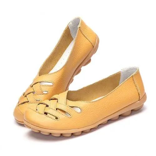 Hollow Out Leather Loafers Moccasin Casual Flat Shoes