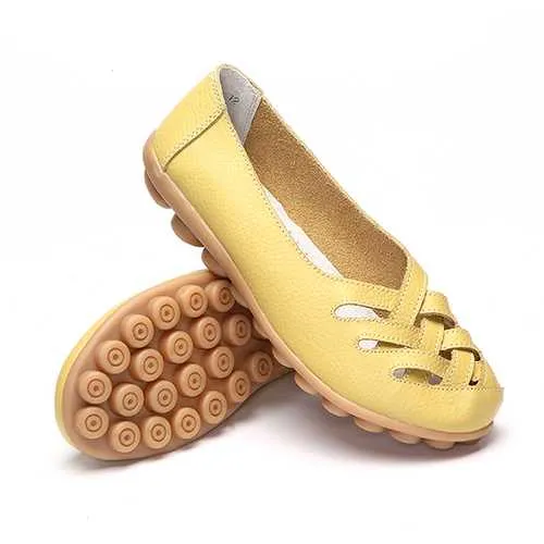 Hollow Out Leather Loafers Moccasin Casual Flat Shoes