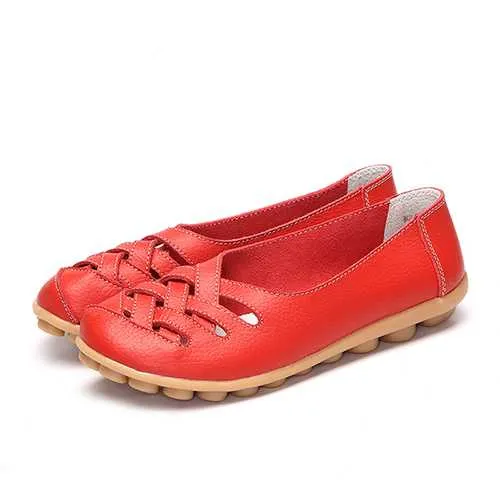 Hollow Out Leather Loafers Moccasin Casual Flat Shoes