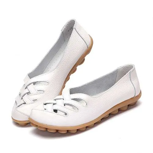 Hollow Out Leather Loafers Moccasin Casual Flat Shoes