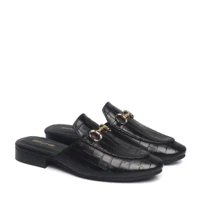 Horse-bit Detailing Leather Formal Mules in Black Deep Cut Leather