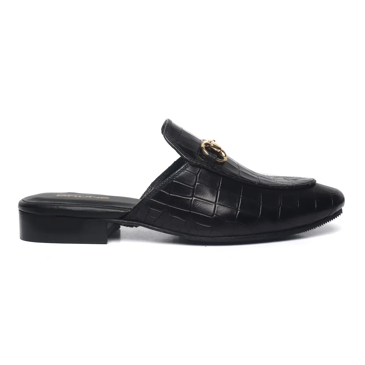 Horse-bit Detailing Leather Formal Mules in Black Deep Cut Leather