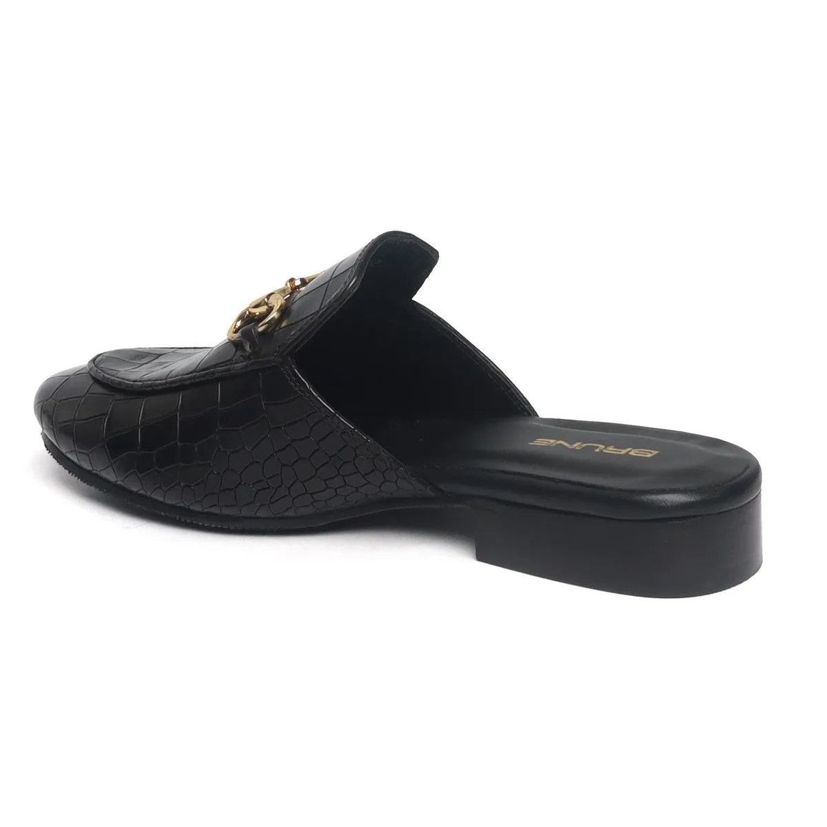 Horse-bit Detailing Leather Formal Mules in Black Deep Cut Leather