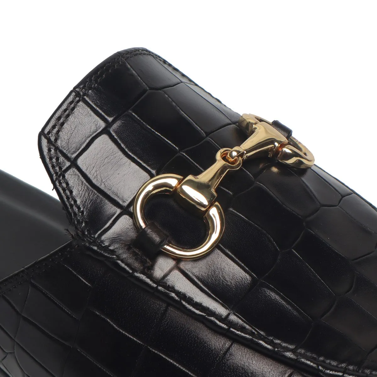 Horse-bit Detailing Leather Formal Mules in Black Deep Cut Leather