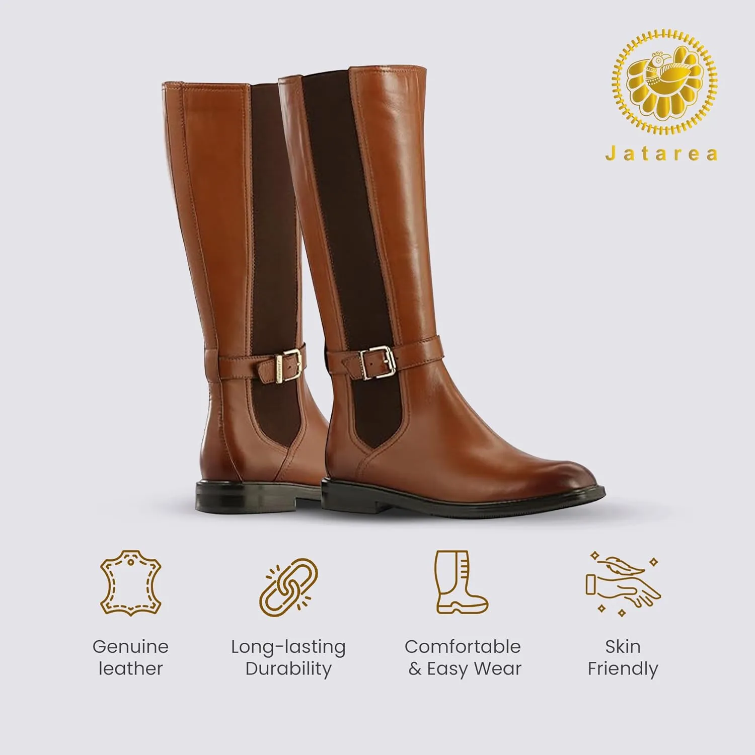 JATAREA Women's Leather Knee-High Boots - Stylish Block Heel - Comfortable Bootie for Females - Cushioned Insole for Comfort - Durable and Versatile Design