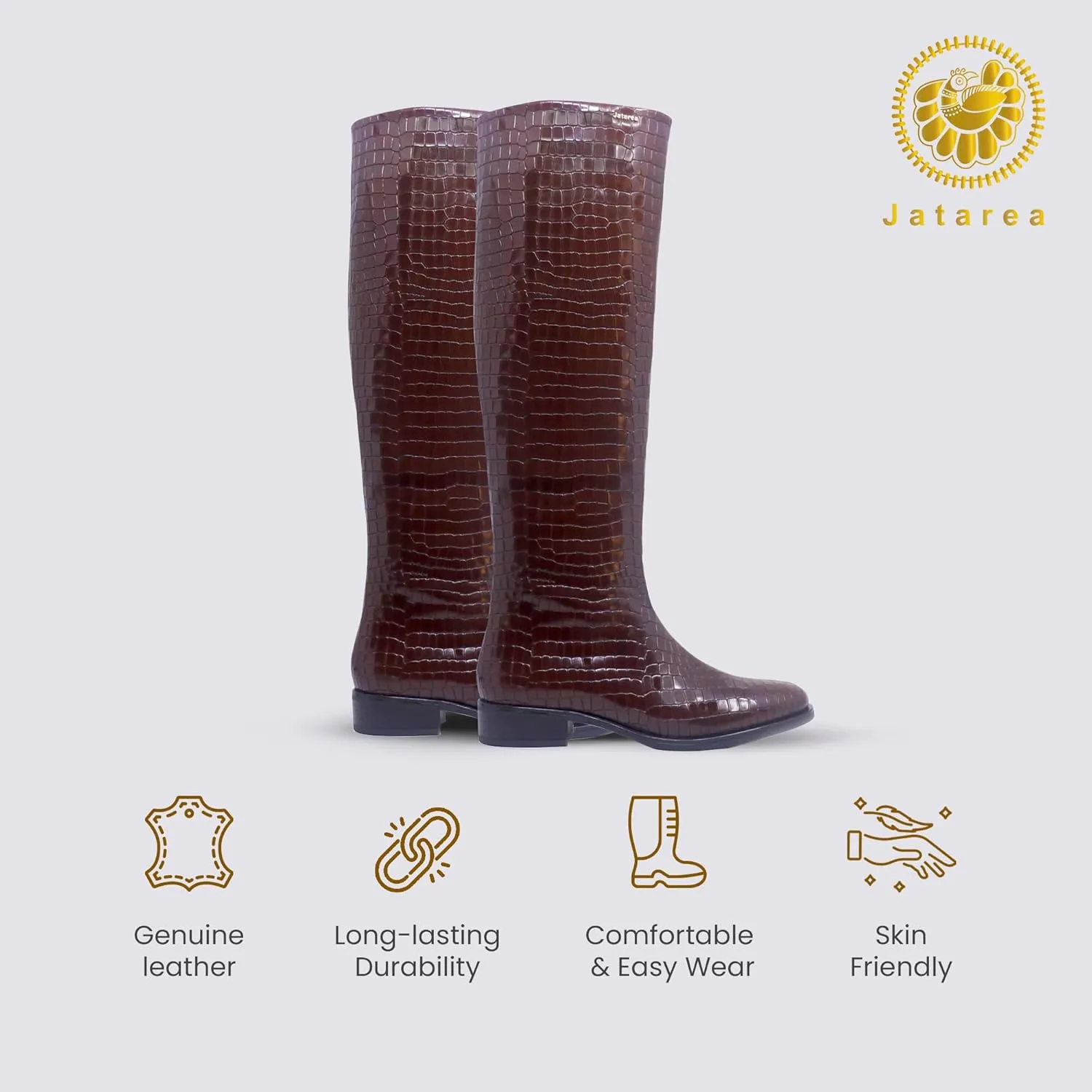 JATAREA Women's Leather Knee-High Boots - Stylish Block Heel - Comfortable Bootie for Females - Cushioned Insole for Comfort - Durable and Versatile Design