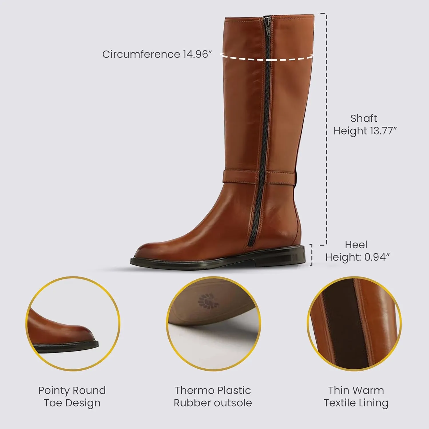 JATAREA Women's Leather Knee-High Boots - Stylish Block Heel - Comfortable Bootie for Females - Cushioned Insole for Comfort - Durable and Versatile Design