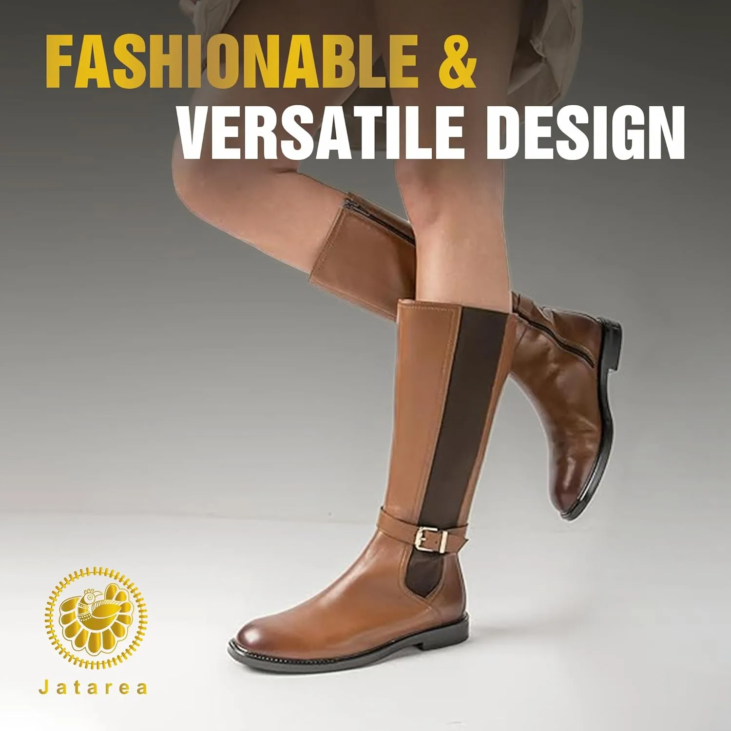 JATAREA Women's Leather Knee-High Boots - Stylish Block Heel - Comfortable Bootie for Females - Cushioned Insole for Comfort - Durable and Versatile Design