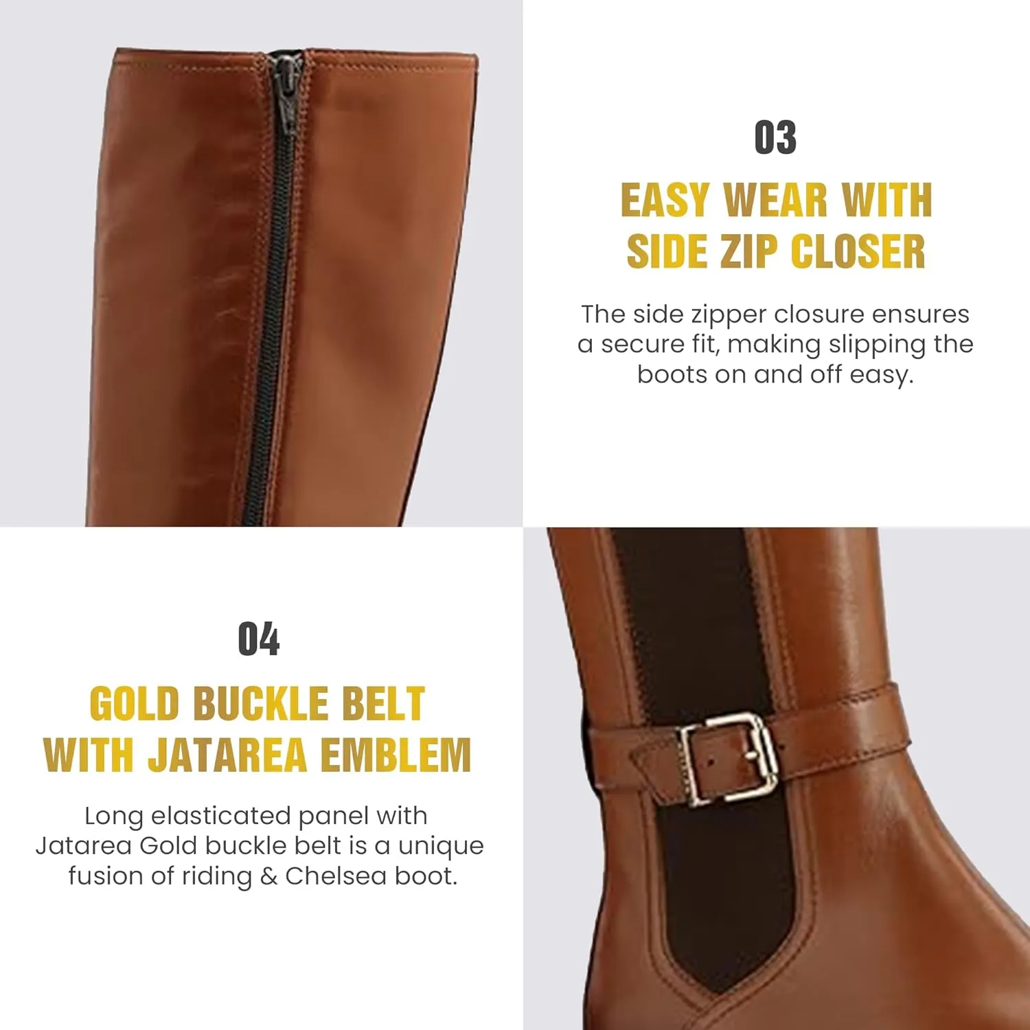 JATAREA Women's Leather Knee-High Boots - Stylish Block Heel - Comfortable Bootie for Females - Cushioned Insole for Comfort - Durable and Versatile Design