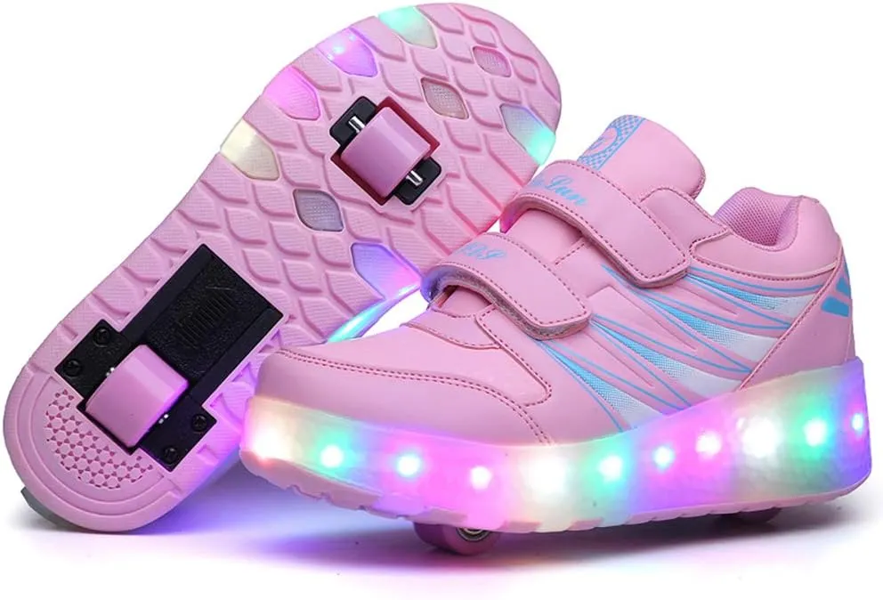 Kids Led Light Up Shoes Sneakers Outdoor Two Wheels Roller Skates Shoes for Boys Girls