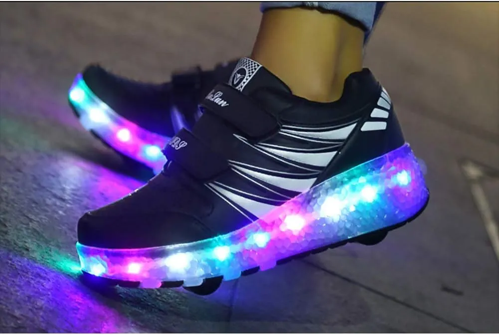 Kids Led Light Up Shoes Sneakers Outdoor Two Wheels Roller Skates Shoes for Boys Girls