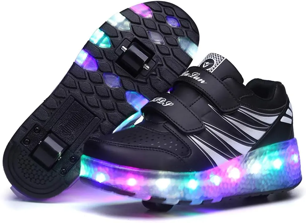 Kids Led Light Up Shoes Sneakers Outdoor Two Wheels Roller Skates Shoes for Boys Girls