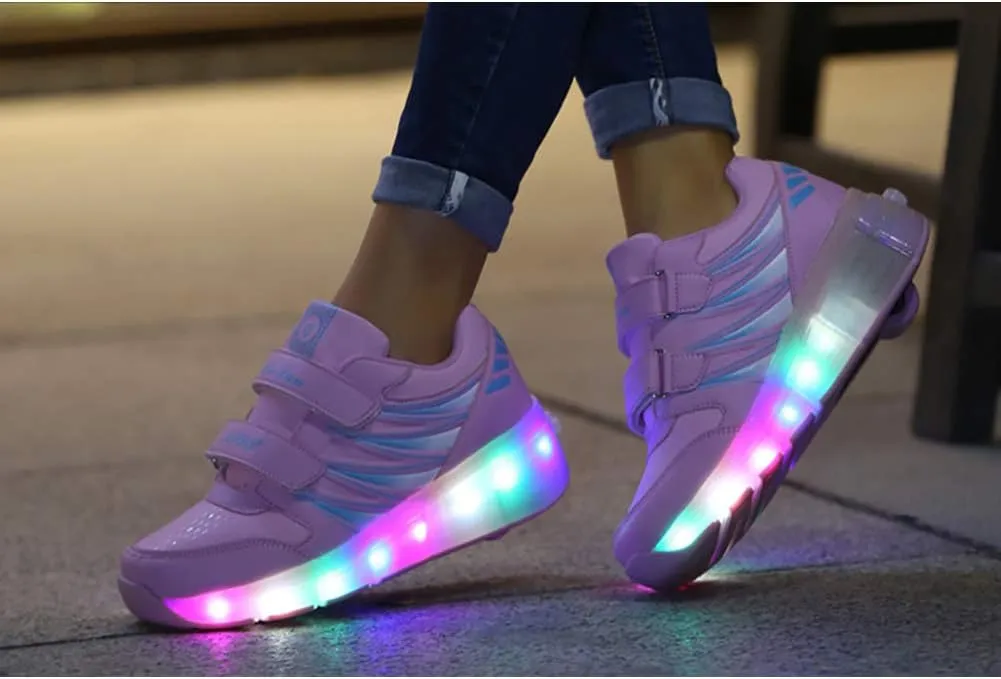 Kids Led Light Up Shoes Sneakers Outdoor Two Wheels Roller Skates Shoes for Boys Girls