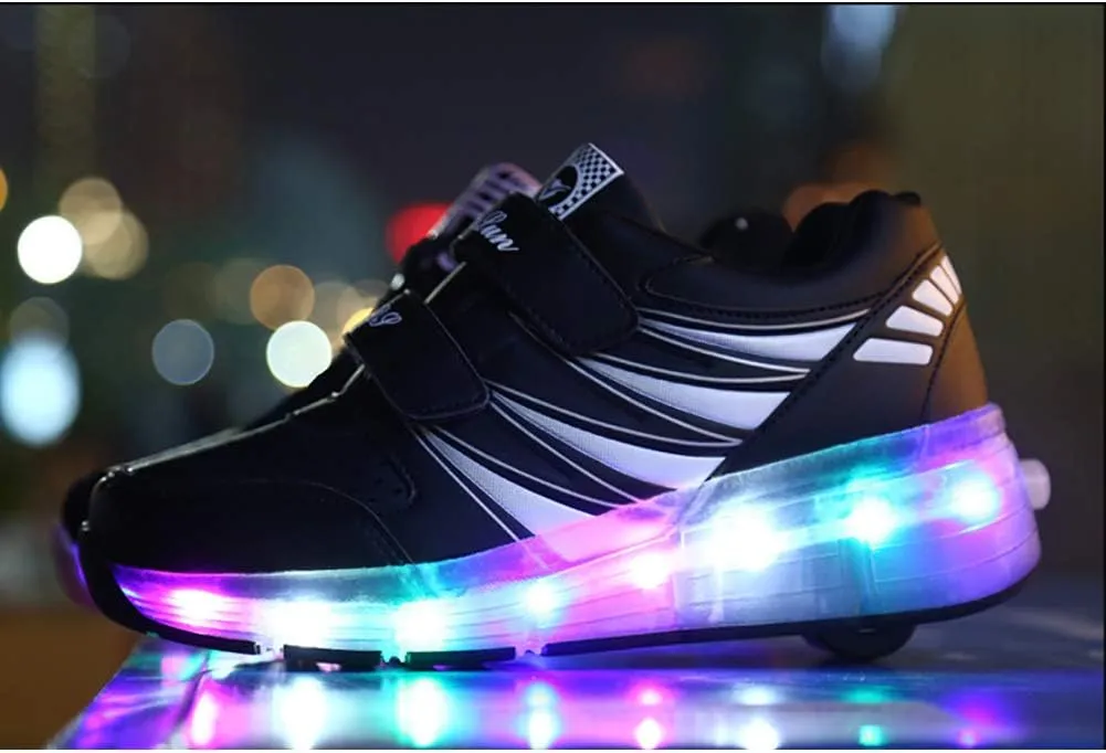 Kids Led Light Up Shoes Sneakers Outdoor Two Wheels Roller Skates Shoes for Boys Girls