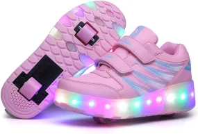 Kids Led Light Up Shoes Sneakers Outdoor Two Wheels Roller Skates Shoes for Boys Girls