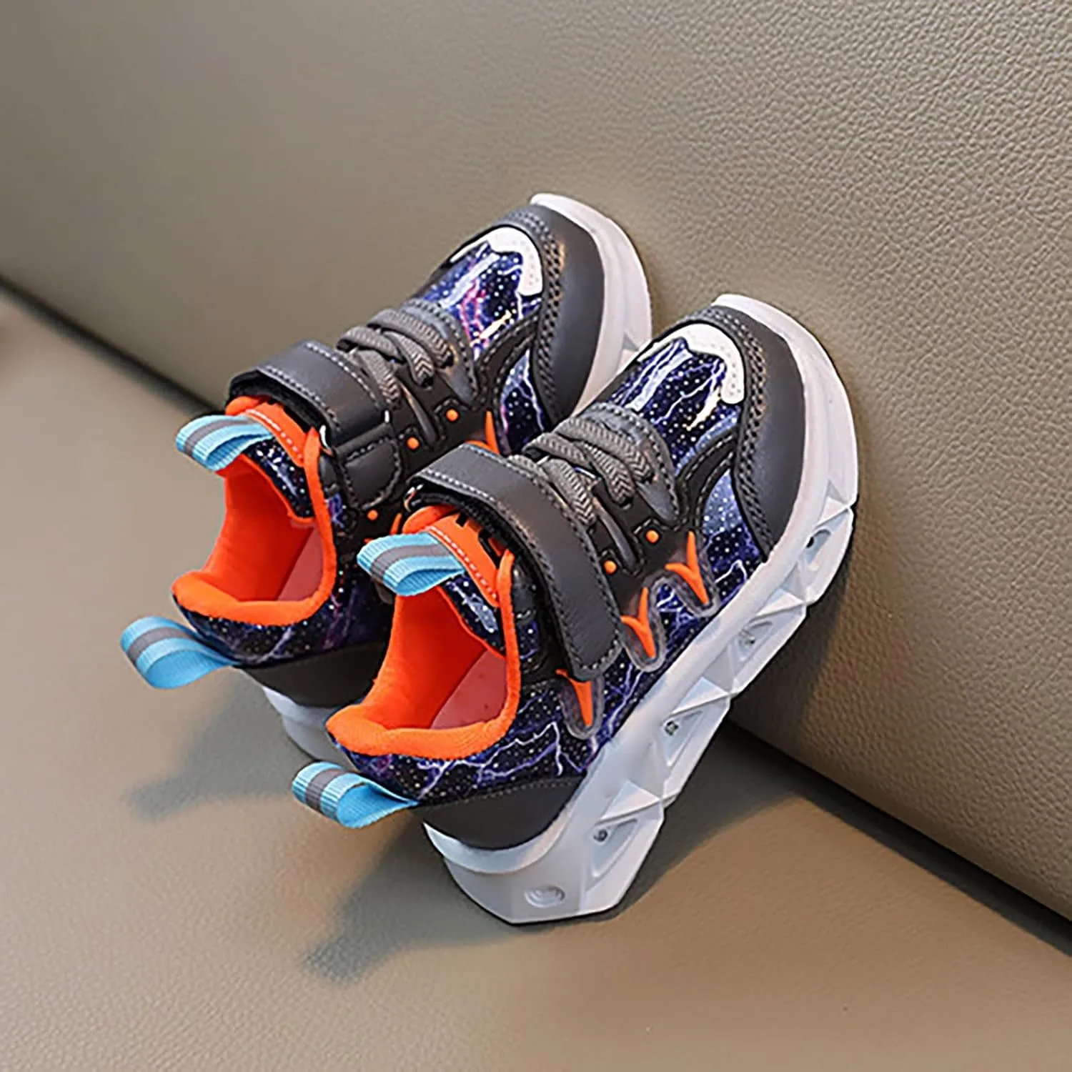LED Charged Light Up Shoes for Boys Girls Breathable Soft Sole Strap Collision Color Toddler Shoes