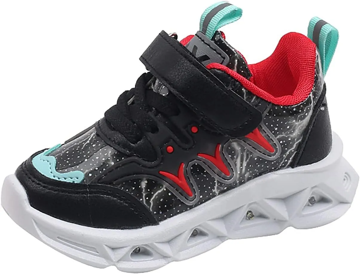 LED Charged Light Up Shoes for Boys Girls Breathable Soft Sole Strap Collision Color Toddler Shoes