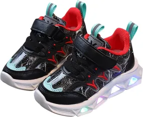 LED Charged Light Up Shoes for Boys Girls Breathable Soft Sole Strap Collision Color Toddler Shoes