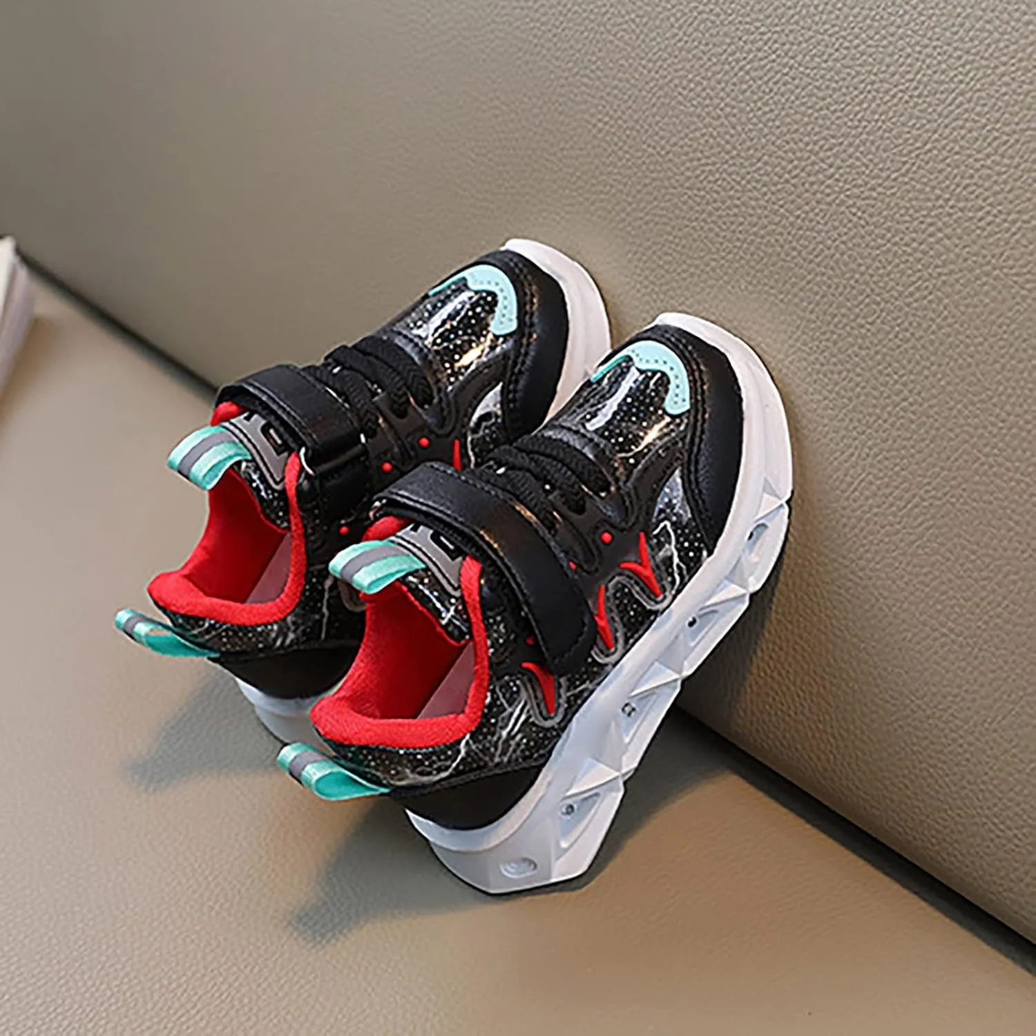 LED Charged Light Up Shoes for Boys Girls Breathable Soft Sole Strap Collision Color Toddler Shoes