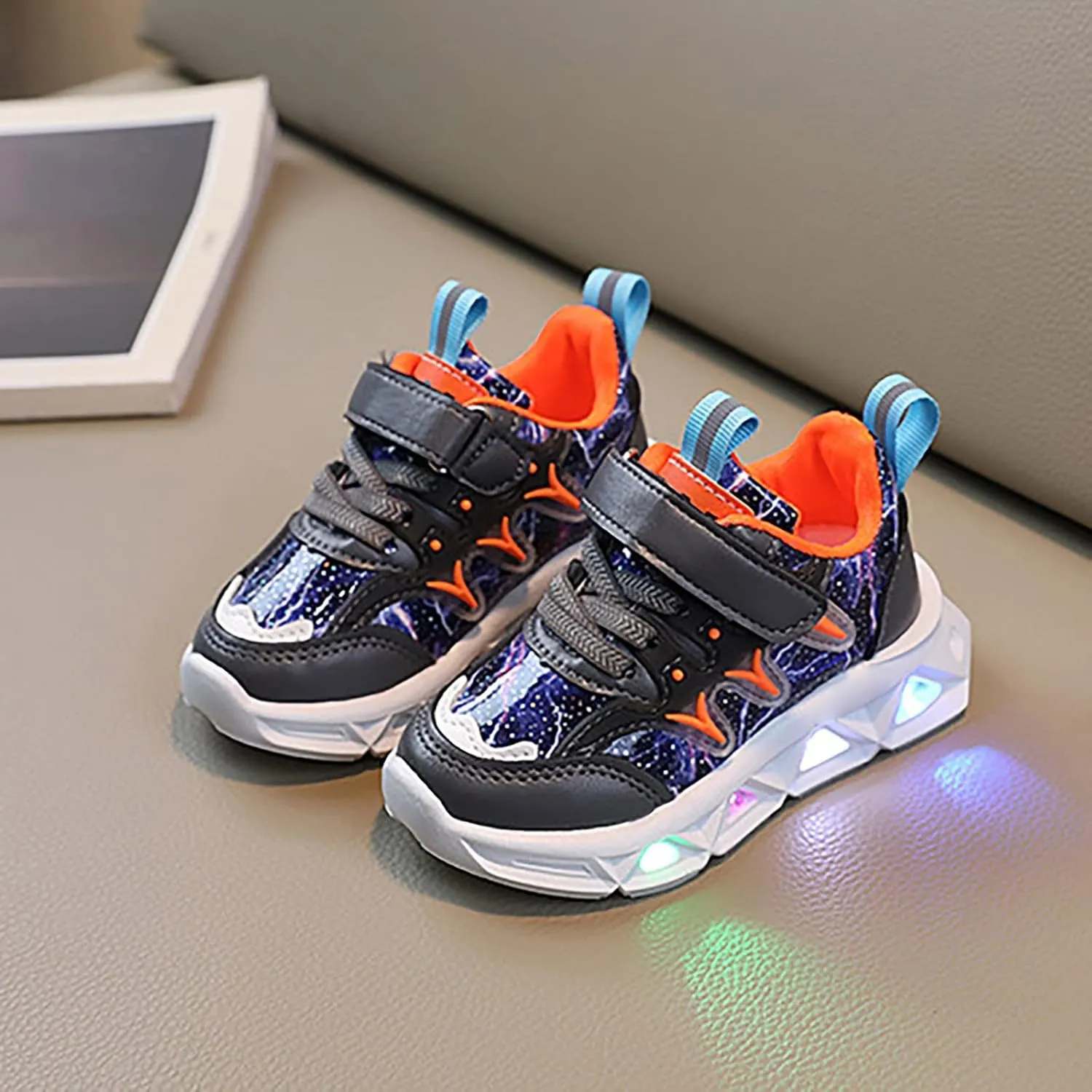 LED Charged Light Up Shoes for Boys Girls Breathable Soft Sole Strap Collision Color Toddler Shoes