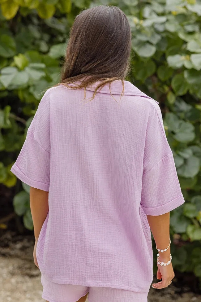 Let Me Adore You Short Sleeve Purple Button Front Gauze Blouse