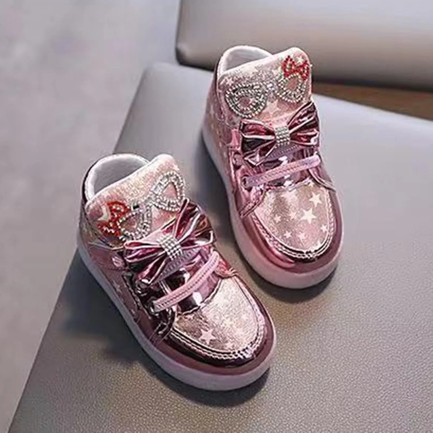 Light Up Shoes Non-Slip High Top Slip On Shoes Lac𝐞 Up Bow Walking Shoes Wide Toe Box Warm Led Snow Boots