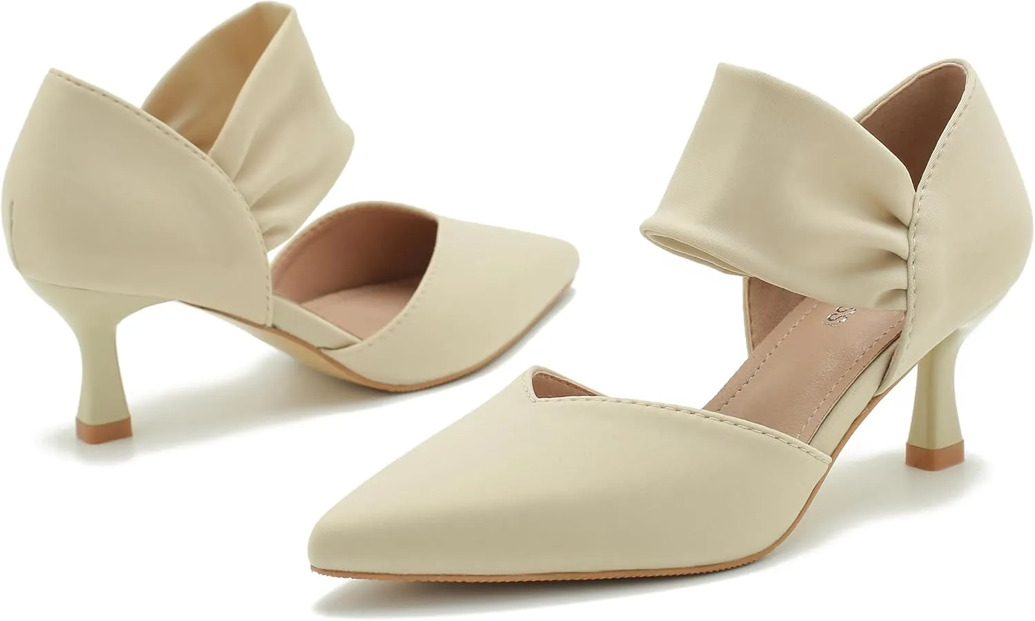 MAIERNISI JESSI Kitten Heels for Women Closed Pinted Toe Low Heels Slip on Ankle Strap Elegant Dress Pumps