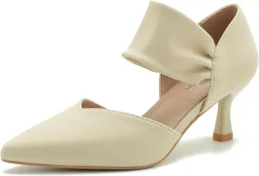 MAIERNISI JESSI Kitten Heels for Women Closed Pinted Toe Low Heels Slip on Ankle Strap Elegant Dress Pumps