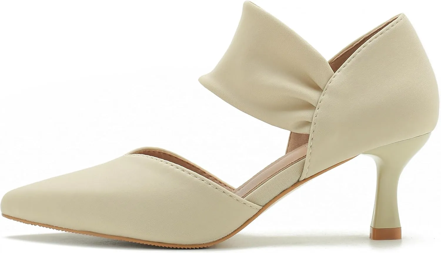 MAIERNISI JESSI Kitten Heels for Women Closed Pinted Toe Low Heels Slip on Ankle Strap Elegant Dress Pumps