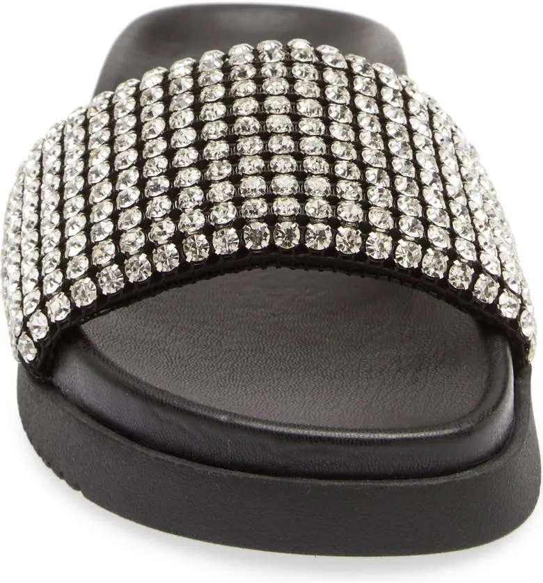 Marren - Rhinestone Pool Slide Sandals - Black
