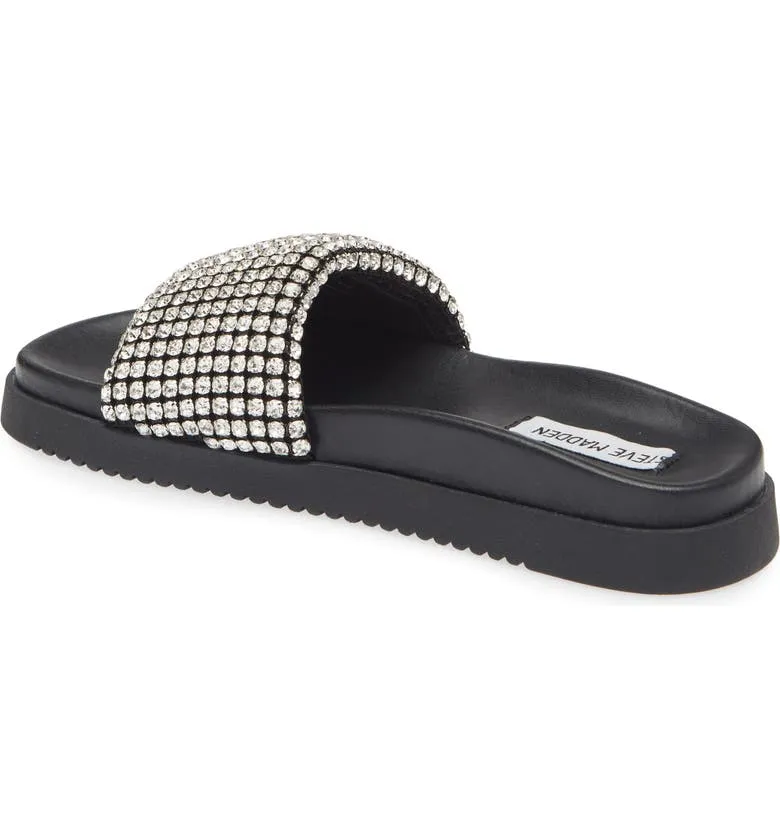 Marren - Rhinestone Pool Slide Sandals - Black