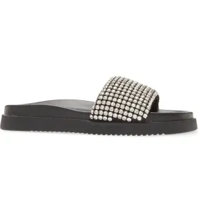 Marren - Rhinestone Pool Slide Sandals - Black