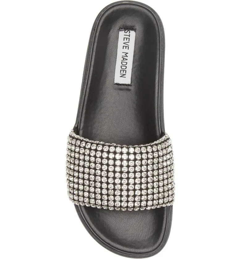 Marren - Rhinestone Pool Slide Sandals - Black