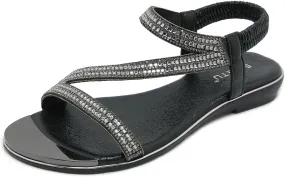 Meeshine Women's Rhinestone Flat Sandals Open Toe Comfortable Dressy Summer Ankle Casual Wedding Party Beach Sandals