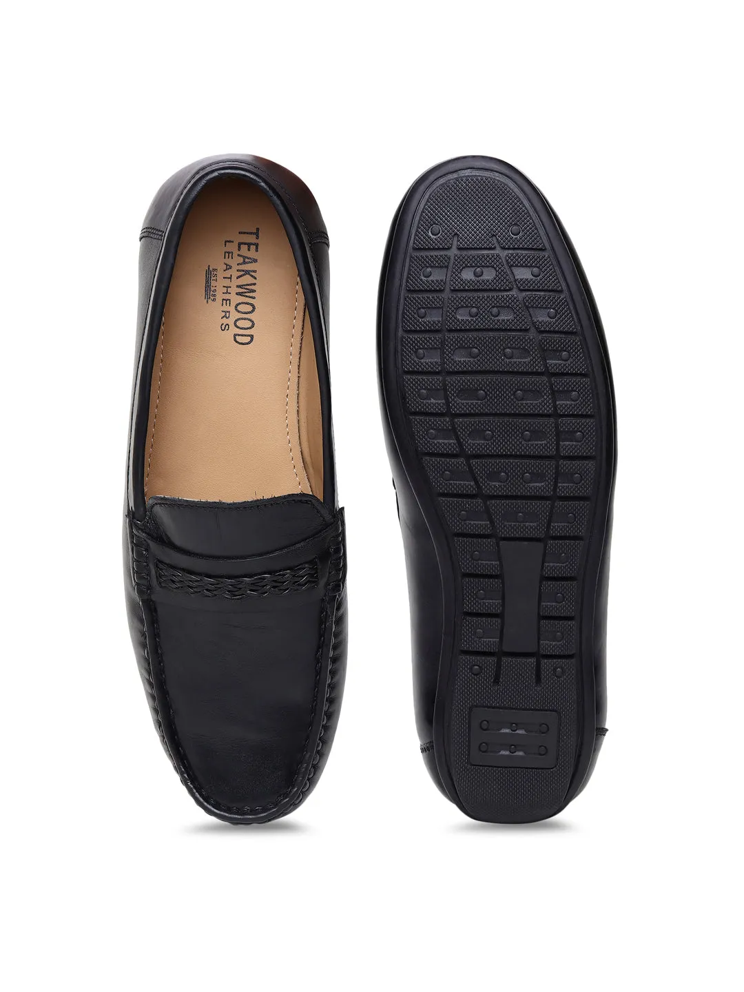 Men Solid Genuine Leather Black Loafers