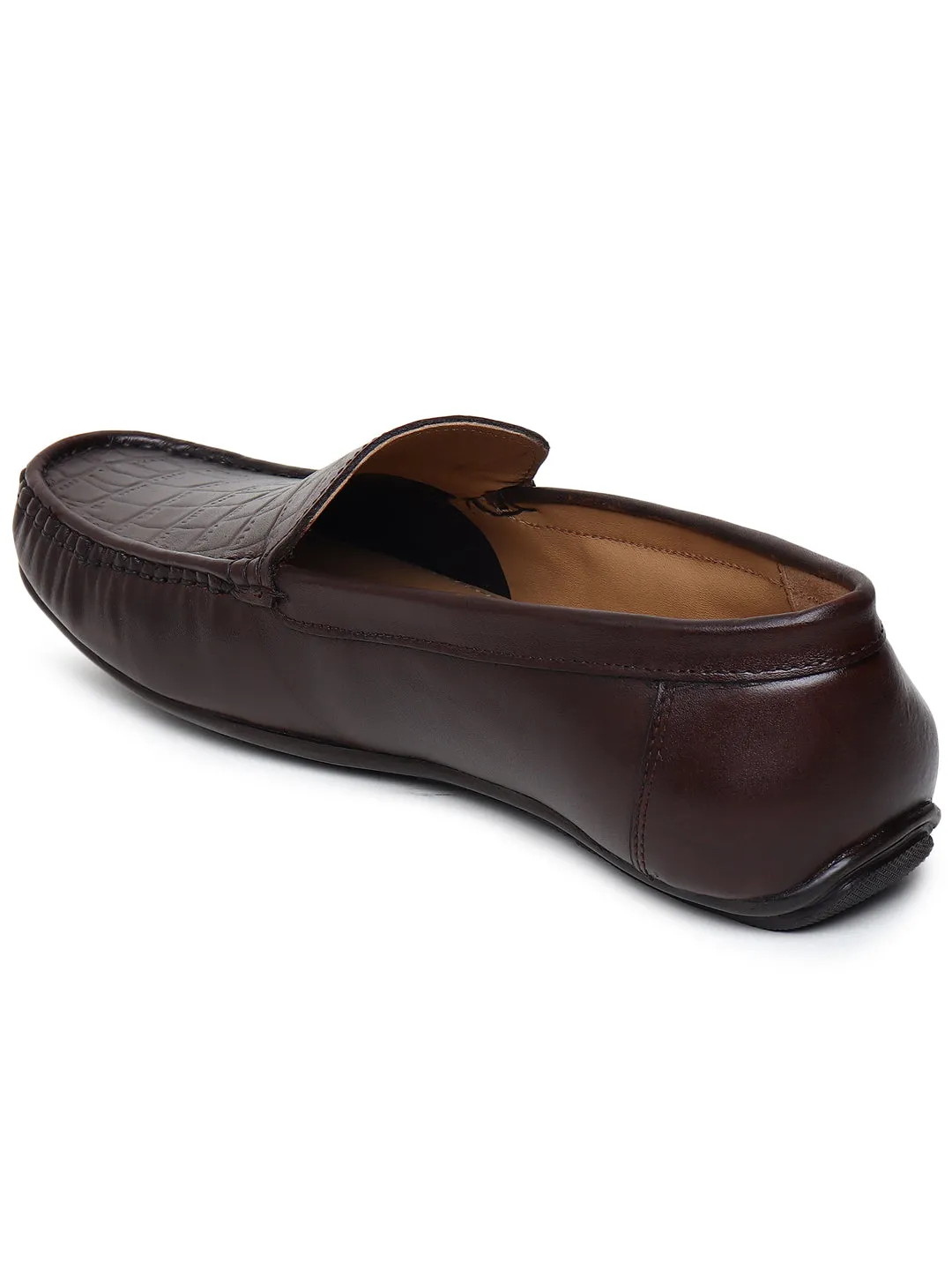 Men Texture Genuine Leather Brown Loafers